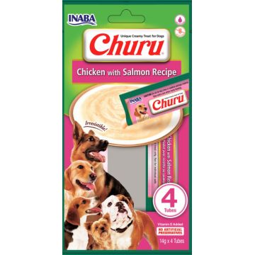 Churu Recompense Cremoase pentru caini cu Pui si somon 4 x 14 g ieftina