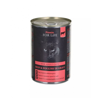 FITMIN For Life Adult cats Beef poultry in gravy 415 g vita si pasare in aspic pentru pisici adulte