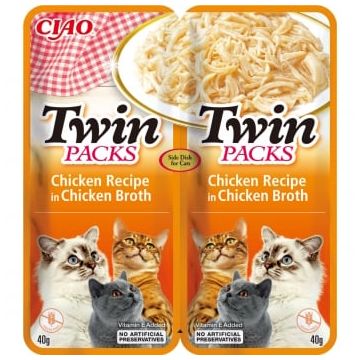 INABA Ciao Twin Packs, Pui, plic hrană umedă fără cereale pisici, (topping), 80g