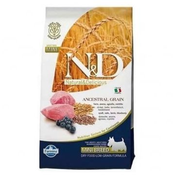 N&D Ancestral Grain Adult Mini, XS-S, Miel și afine, hrană uscată conținut redus cereale câini, 800g N&D Ancestral Grain Adult Mini, XS-S, Miel și afine, hrană uscată conținut redus cereale câini, 800g