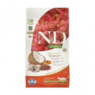 N&D Quinoa Skin&Coat, Hering, hrană uscată fără cereale pisici, piele & blană, 5kg