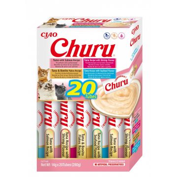 Recompense Cremoase Pisici CHURU Varieties cu Fructe de Mare 20 buc