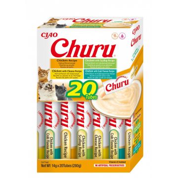 Recompense Cremoase Pisici CHURU INABA Varieties cu Pui 20 buc