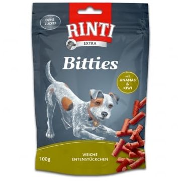 RINTI Bitties , XS-XL, Rață și Ananas, punguță recompense fără cereale câini, semimoist, 100g