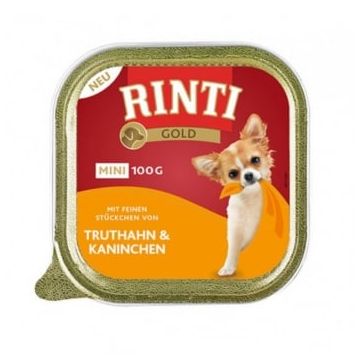 RINTI Gold, XS-S, Curcan și Iepure, conservă hrană umedă fără cereale câini, (pate), 100g