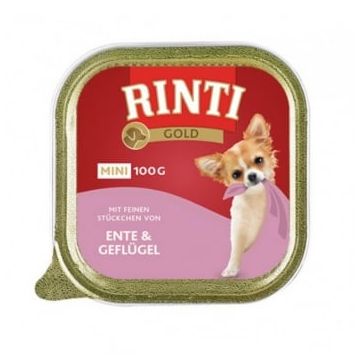 RINTI Gold, XS-S, Rață și Pui, conservă hrană umedă fără cereale câini, (pate), 100g