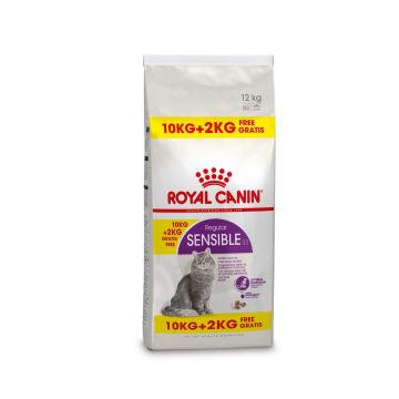 ROYAL CANIN Sensible Adult, overfill hrană uscată pisici, digestie optimă, 10kg+2kg GRATUIT ieftina