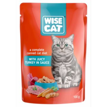 Wise cat, hrana umeda pentru pisici cu curcan in sos - 100 g ieftina