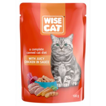 Wise cat, hrana umeda pentru pisici cu pui in sos - 24x100 g la reducere