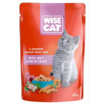 Wise cat, hrana umeda pentru pisici junior cu miel in sos - 24x100 g la reducere