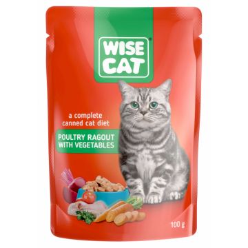 Wise cat, hrana umeda pentru pisici tocana cu pasare de casa si legume - 24x100 g ieftina