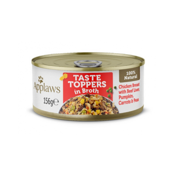 APPLAWS Dog Taste Toppers in Broth Chicken, Beef liver, Pumpkin 12 x 156 g Conserve pentru caini, cu pui, ficat de vita si dovleac