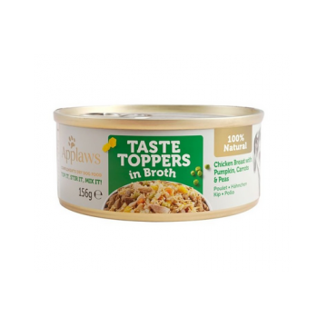 APPLAWS Dog Taste Toppers in Broth Chicken, pumpkin, & Peas 12 x 156 g Conserve pentru caini, cu pui, dovleac si mazare