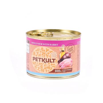 Hrana umeda pentru caini Petkult Mini Junior cu iepure 185 g