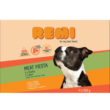 Hrana umeda pentru caini Remi Dog Multipack Beef&Chicken 4x100g