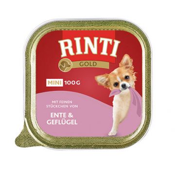 Hrana umeda pentru caini Rinti Gold Mini cu rata si pui 100 g ieftina