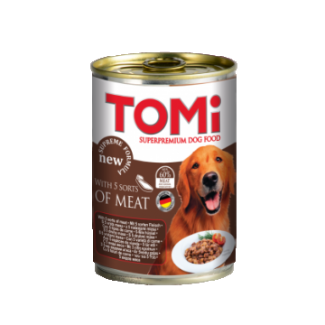 Hrana umeda pentru caini Tomi cu 5 feluri de carne 400g