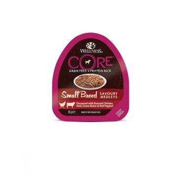 Hrana umeda pentru caini Wellness Core Small Breed Savoury cu pui si vita 85 g