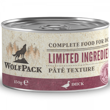 Hrana umeda pentru caini Wolfpack LTD Adult Rata 150g