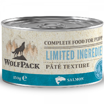 Hrana umeda pentru caini Wolfpack LTD Puppy Somon 150g