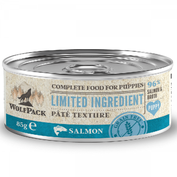 Hrana umeda pentru caini Wolfpack LTD Puppy Somon 85g
