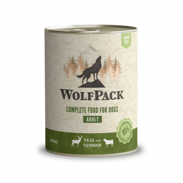 Hrana umeda pentru caini Wolfpack Vitel-Vanat 800g