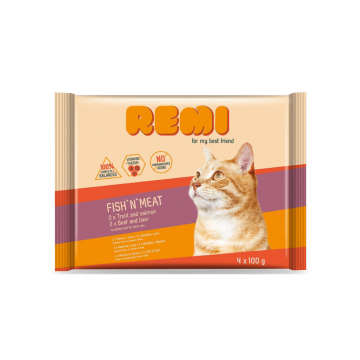 Hrana umeda pentru pisici adulte Remi Vita-Ficat Pastrav-Somon 4x100g