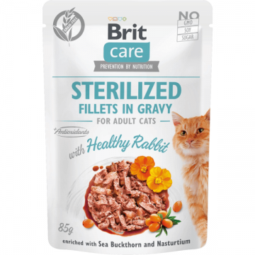 Hrana umeda pentru pisici Brit Care Sterilizat File de iepure in sos 85g