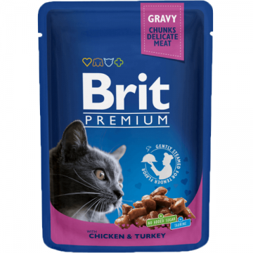 Hrana umeda pentru pisici Brit Premium cu pui si curcan 100 g ieftina