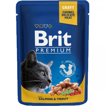 Hrana umeda pentru pisici Brit Premium cu somon si pastrav 100g