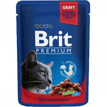 Hrana umeda pentru pisici Brit Premium cu vita si mazare 100g