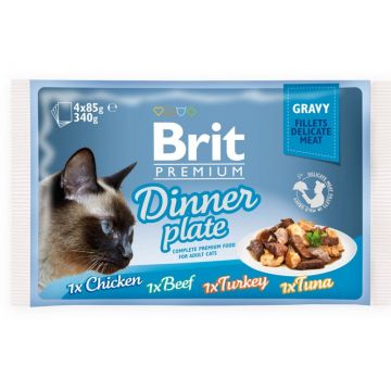 Hrana umeda pentru pisici Brit Premium Dinner plate gravy set 4 plicuri X 85 g