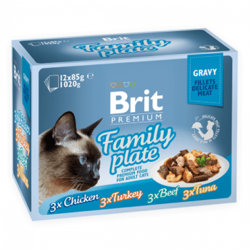 Hrana umeda pentru pisici Brit Premium Family Plate Gravy 12 plicuri X85g ieftina