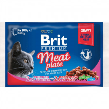 Hrana umeda pentru pisici Brit Premium Meat Plate Set 4 plicuri X100g