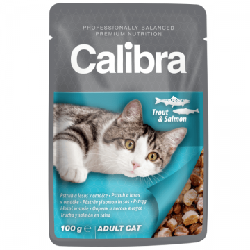 Hrana umeda pentru pisici Calibra Pastrav si somon in sos 100g ieftina