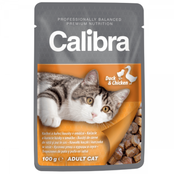 Hrana umeda pentru pisici Calibra Rata si pui in sos 100g