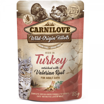 Hrana umeda pentru pisici Carnilove Cat Curcan&Valeriana 85g