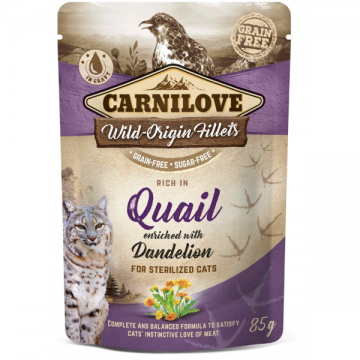 Hrana umeda pentru pisici Carnilove Cat Sterilized Prepelita&Papadie 85g