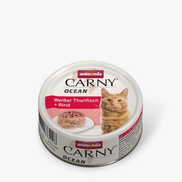 Hrană Umedă Fără Cereale Pisici, CARNY Ocean Ton Alb și Vită, 80g
