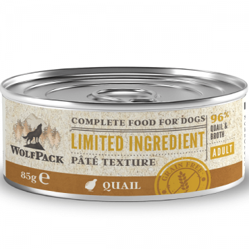 Hrana umeda pentru caini Wolfpack LTD Adult Prepelita 85g