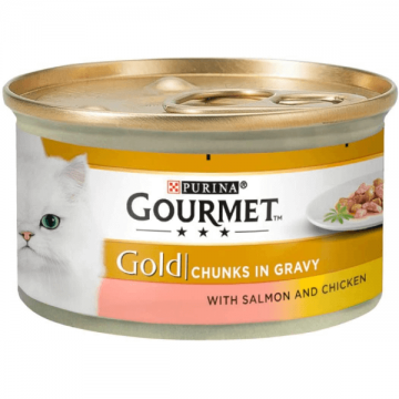 Hrana umeda pentru pisici Gourmet Gold Somon si Pui 85g