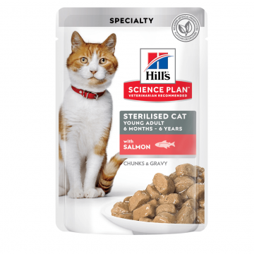 Hrana umeda pentru pisici Hill's Young Adult Sterilised cu somon 85g