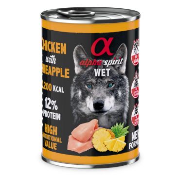 Hrană umedă Premium pentru câine Alpha Spirit, cu pui și ananas, 400 g