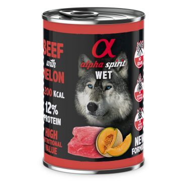Hrană umedă Premium pentru câine Alpha Spirit, cu vită și pepene, 400 g