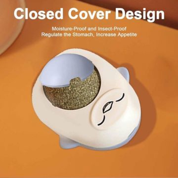 Jucarie interactiva Model Pinguin pentru pisicute cu minge rotativa 360° din iarba Catnip, 4.3 x 6 cm, Albastru