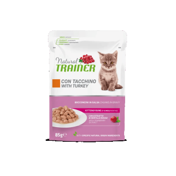 Natural Trainer, Kitten & Young cu Bucati de Curcan in Sos, 85 g