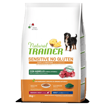 Natural Trainer, Sensitive No Gluten Medium Maxi Adult, Miel si Cereale Integrale, 3 kg Natural Trainer, Sensitive No Gluten Medium Maxi Adult, Miel si Cereale Integrale, 3 kg