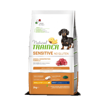 Natural Trainer, Sensitive No Gluten Mini & Toy Adult, Miel si Cereale Integrale, 2 kg