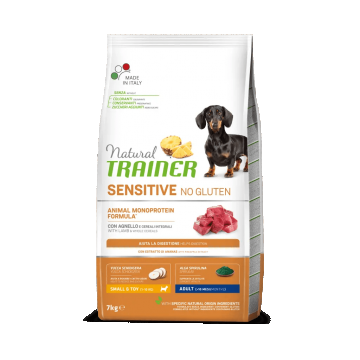 Natural Trainer, Sensitive No Gluten Mini & Toy Adult, Miel si Cereale Integrale, 7 kg