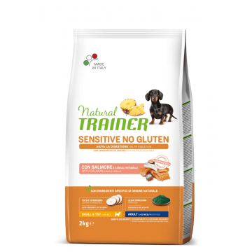 Natural Trainer, Sensitive No Gluten Mini & Toy Adult, Somon si Cereale Integrale, 2 kg